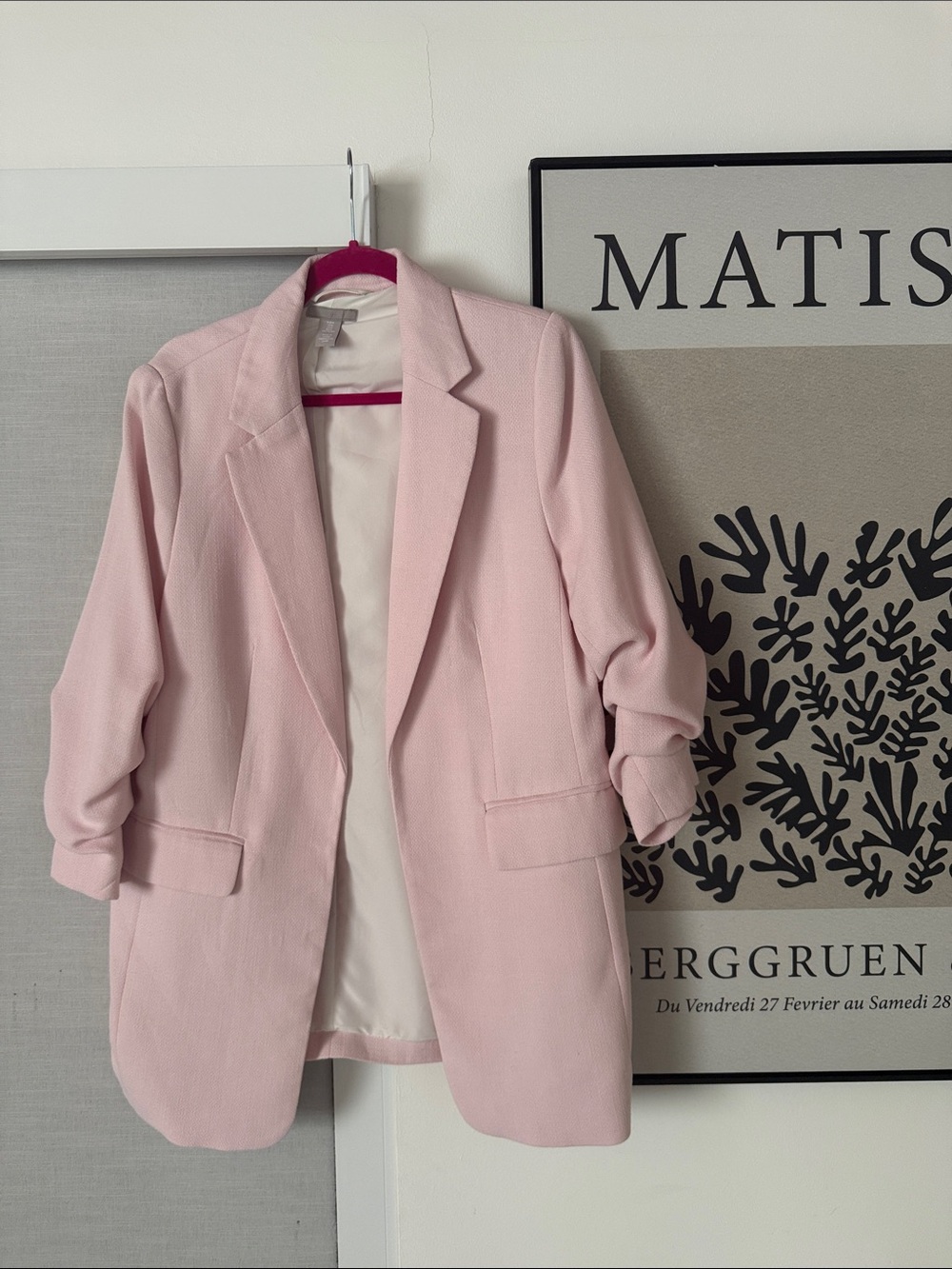 H&M Pale Pink Women's Blazer Jacket - Relaxed Open Front